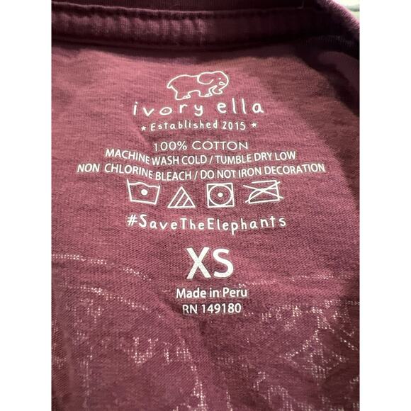 Ivory Ella Women’s Long Sleeve Organic‎ Elephant Logo Pocket Tee Size XS Purple - Picture 6 of 6